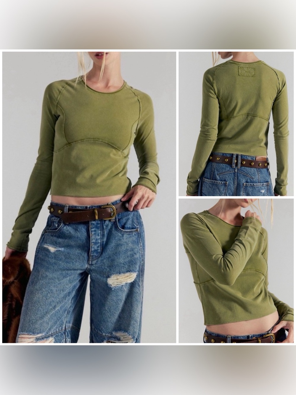 NWOT Free People We The Free Protagonist Long Sleeve - Green Moss - Medium